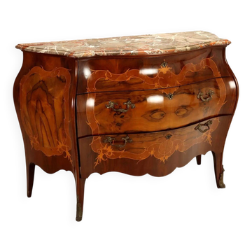 Antique baroque commode in walnut and marble, Italy, 20th century