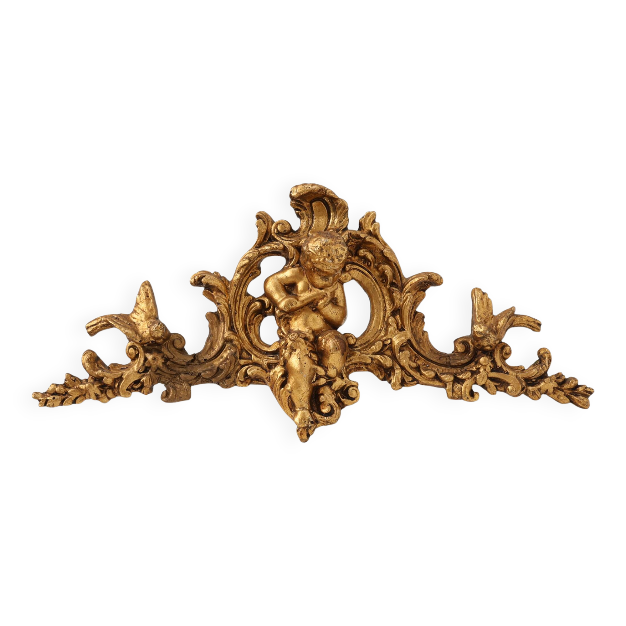 Louis XV Giltwood Ornament with Central Putto and C‑Scrolls, 18th Century