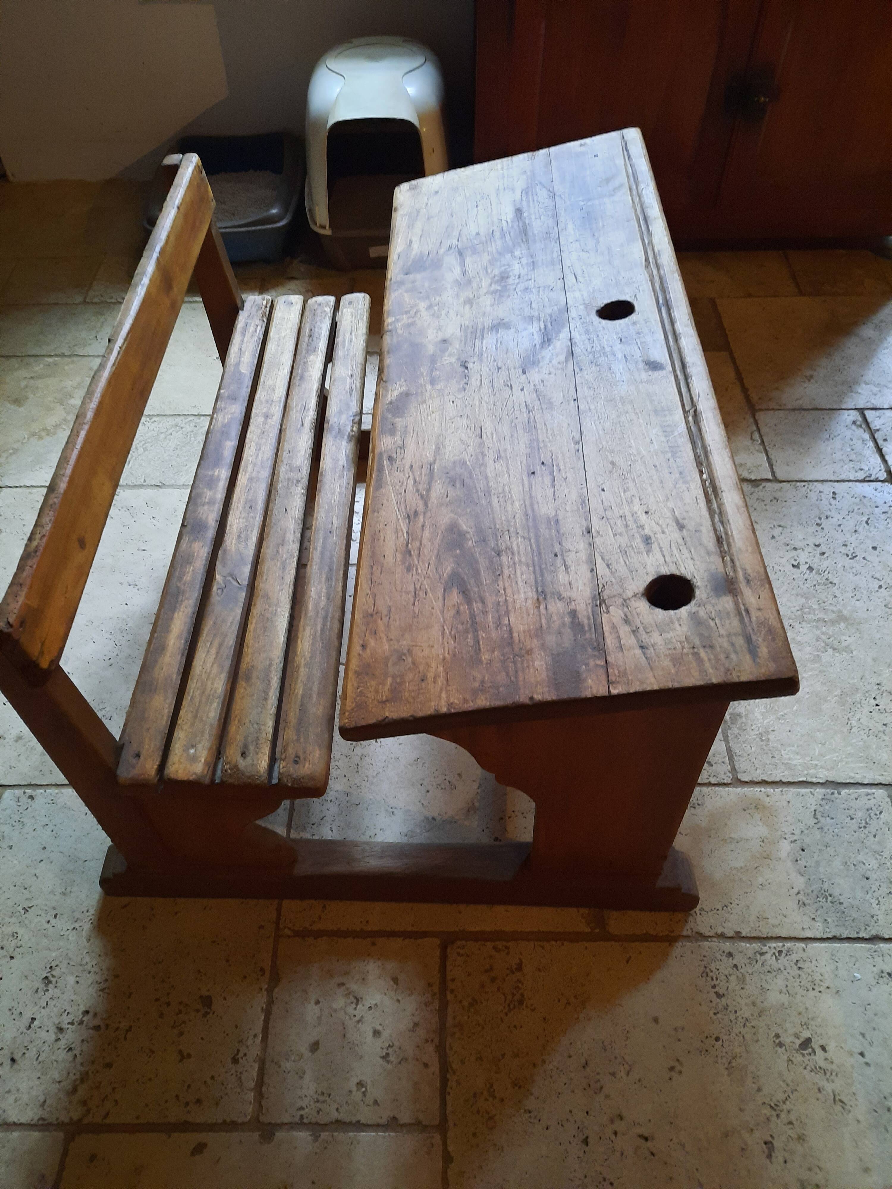 Two-seater wooden schoolboy desk