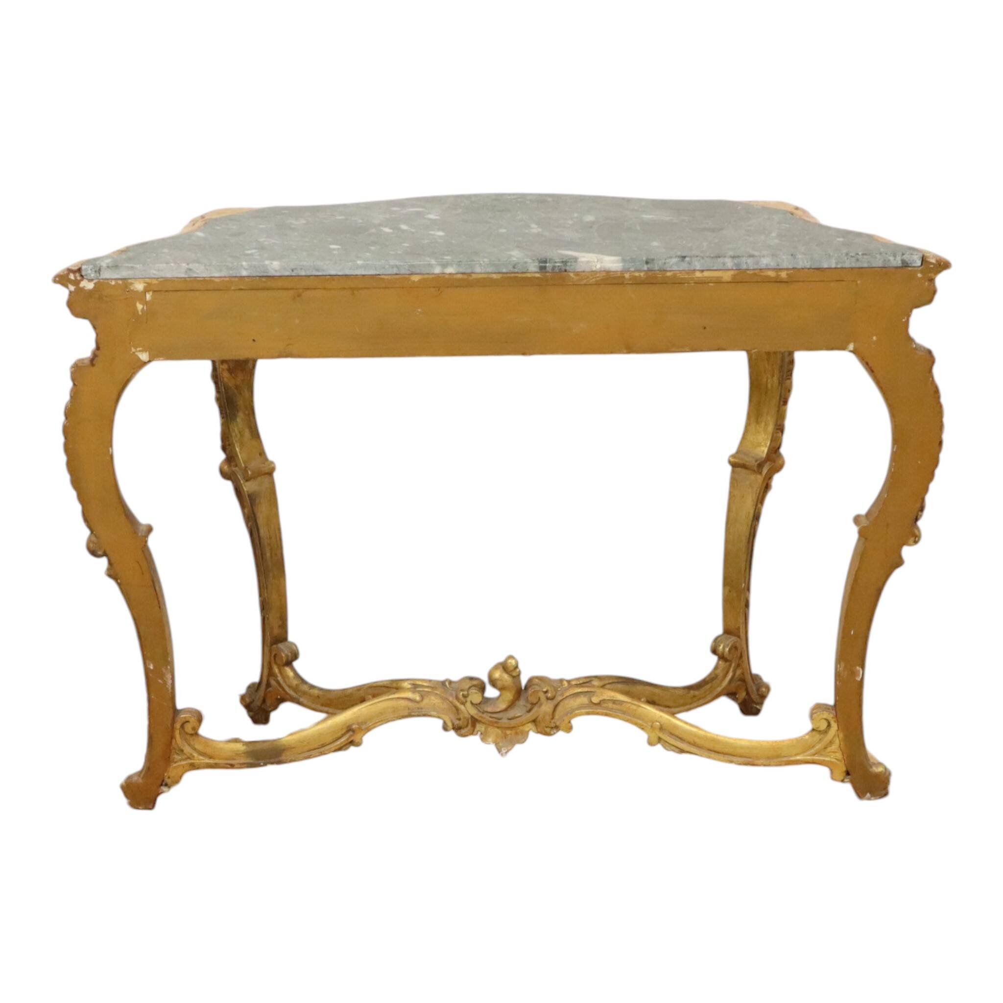 French Louis XV Style Console Gold Leaf Gilded Wood and Marble
