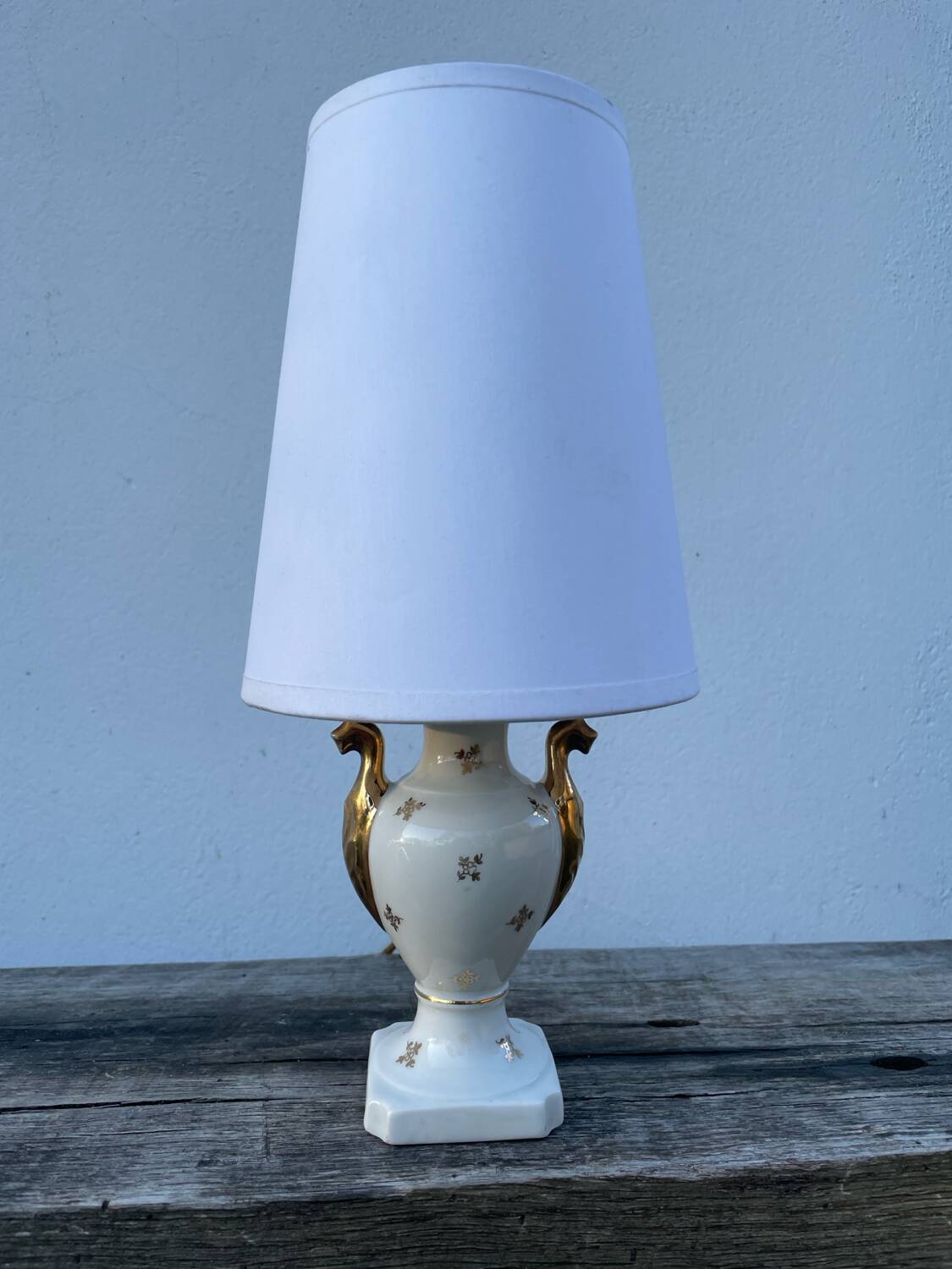 White and gold Limoges porcelain lamp