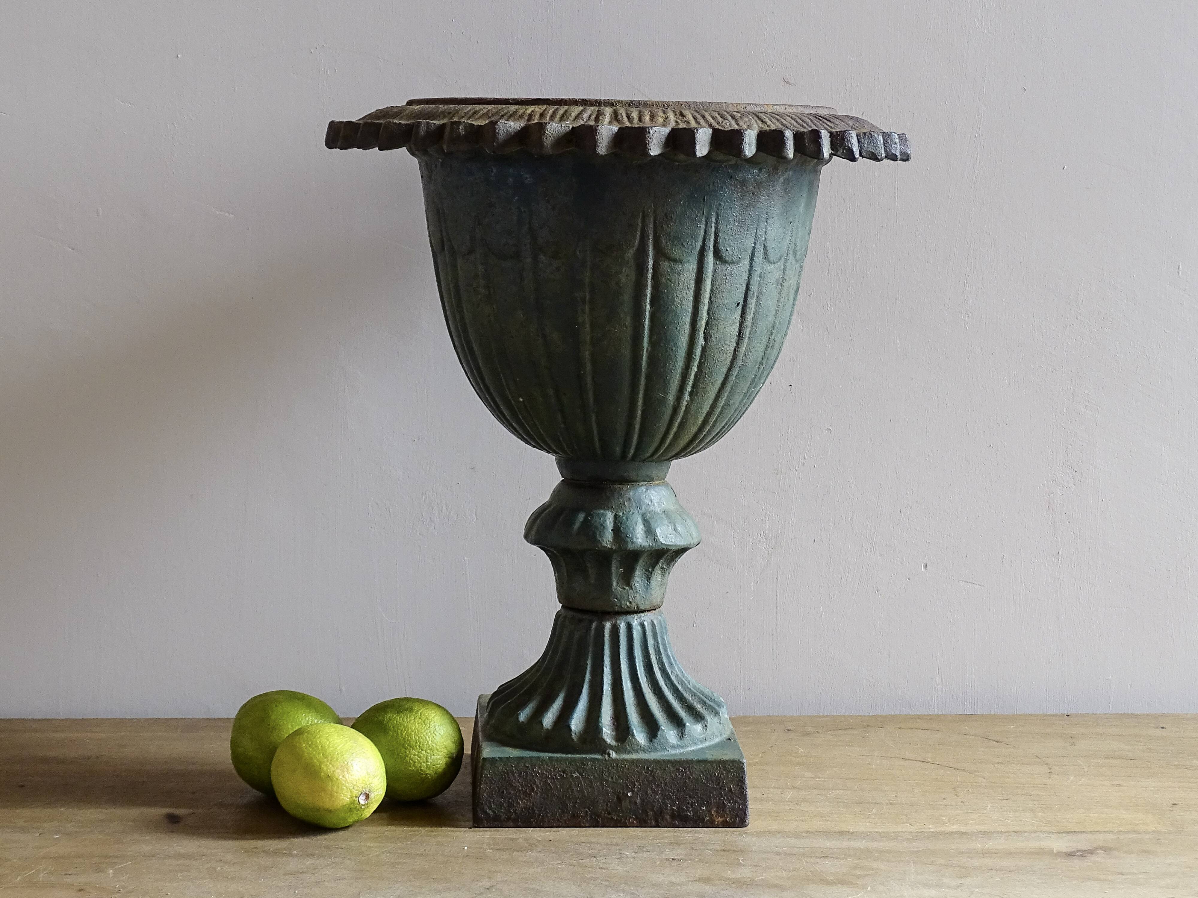 Antique Cast Iron Garden Urn, Campana Form Planter