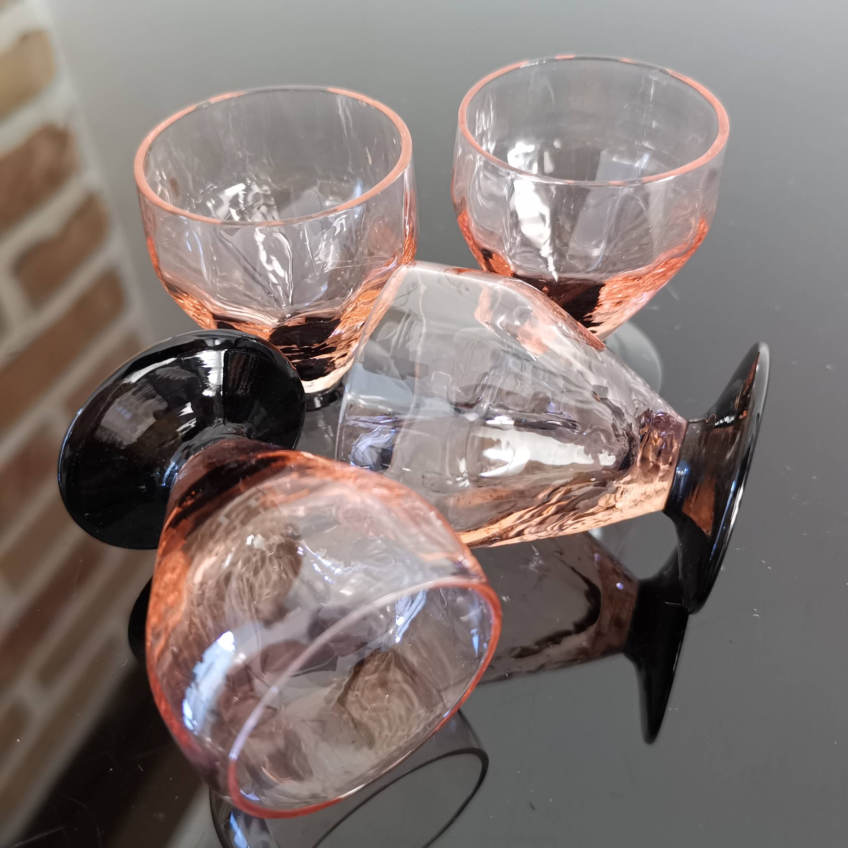 4 art deco stemmed glasses with digestive