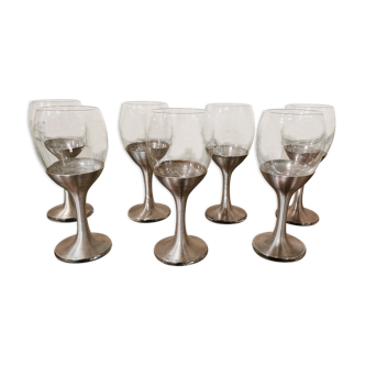 Suite of 7 stemmed glasses in Maillechort