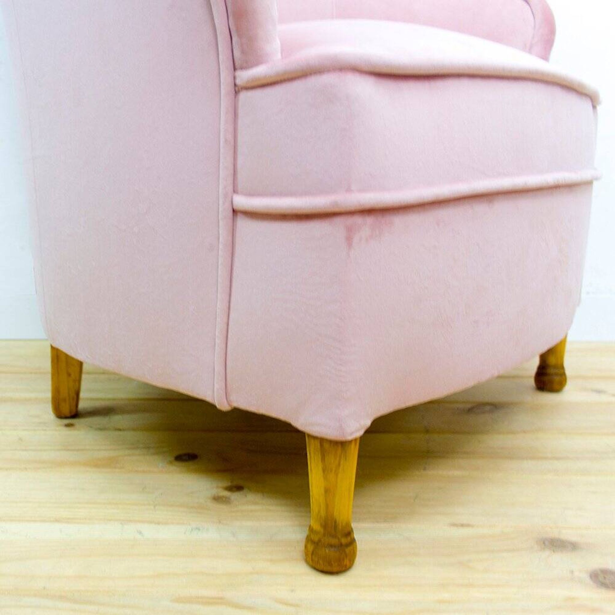 Fauteuil en tissu et bois de style mid-century, années 1950