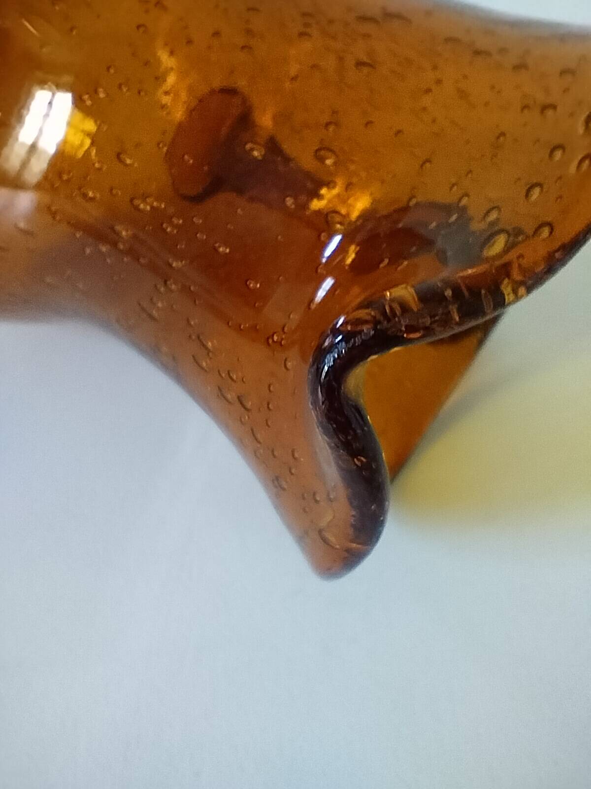 Blown glass pitcher with bubbles from Biot – amber colour