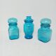 Set of 3 blue glass apothecary jars