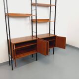 Vintage Italian double modular shelf bookcase in teak and metal