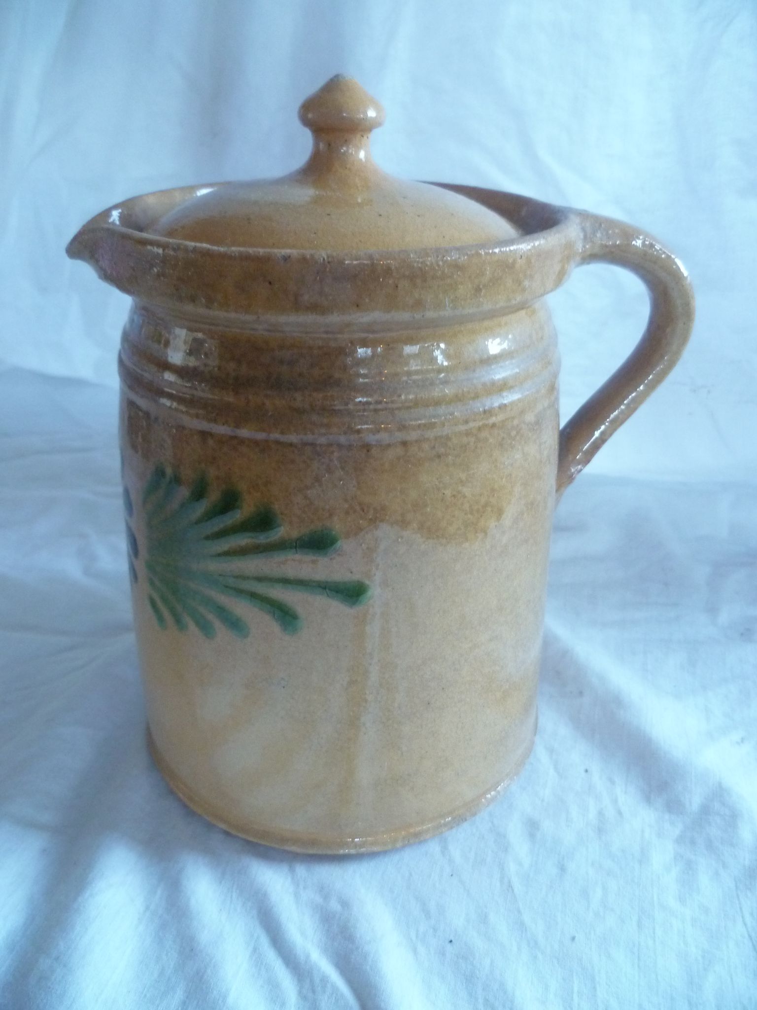 Milk jar / cream & its lid terracotta varnished Savoyard folk art chalet deco collector