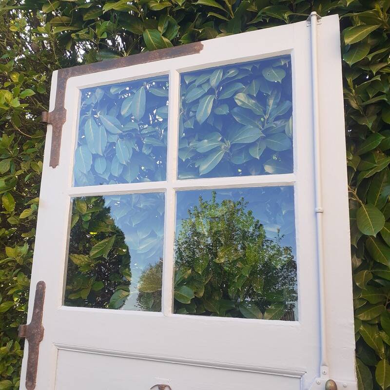 Old oak entrance door with glass H209xL116cm 18th century multi-point lock