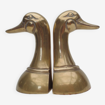 pair of brass duck bookends