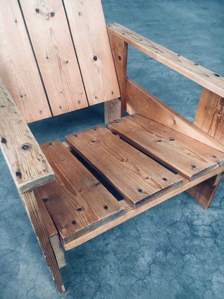 The Stijl Movement Dutch Pine Crate Chair attributed to Gerrit Rietveld, 1960s