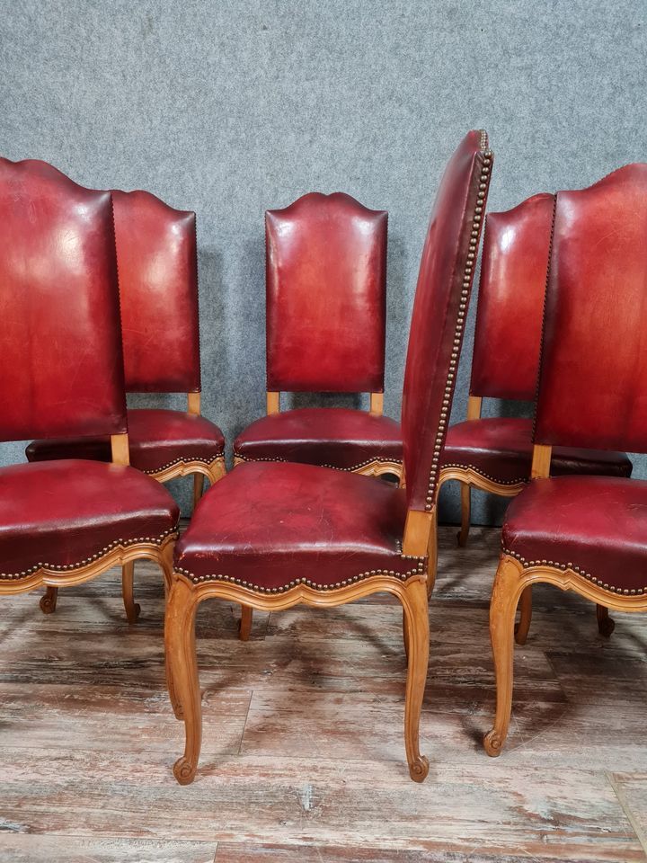 Series of 6 louis XV chairs neo-rustic in blond oak