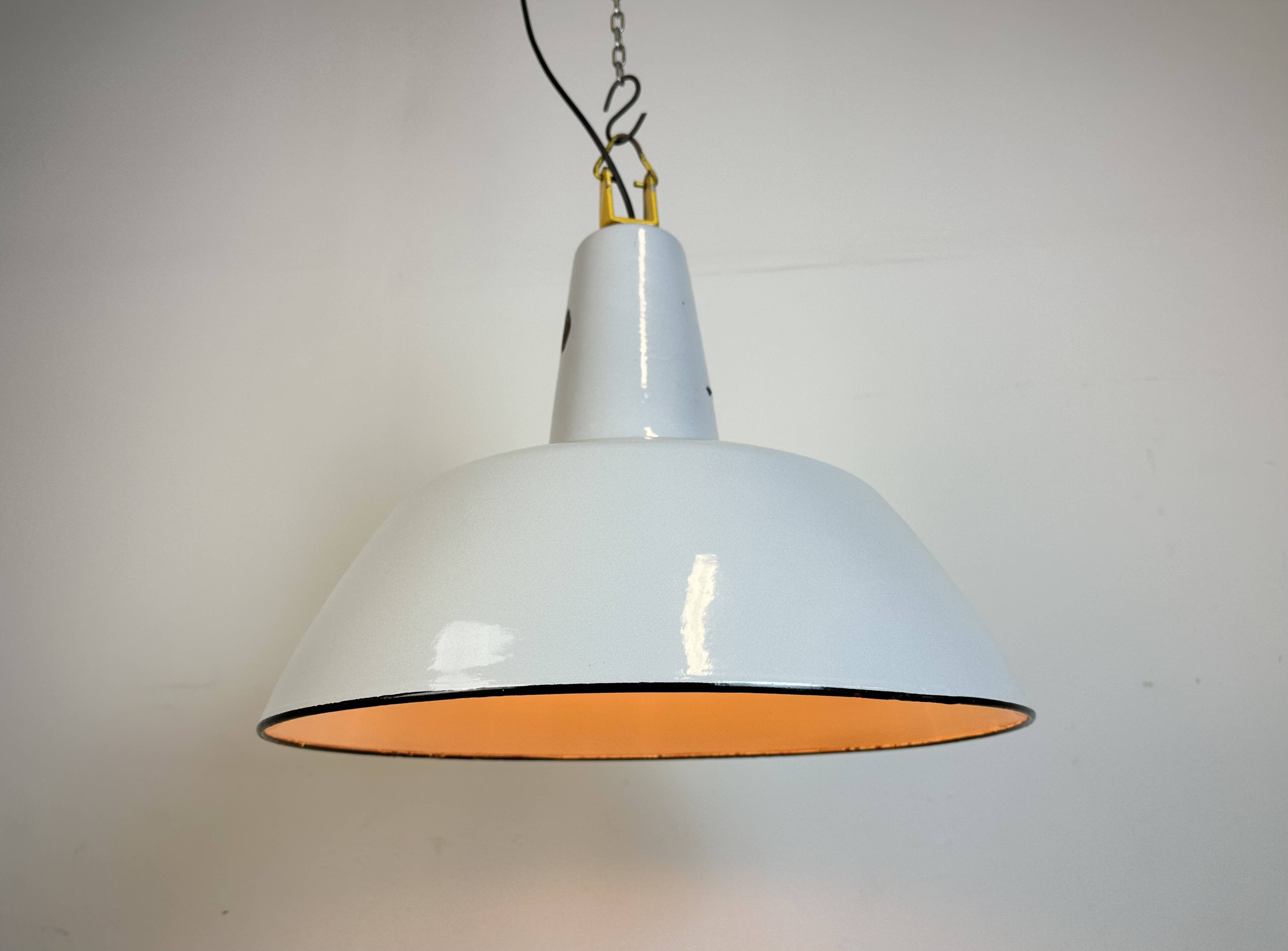Industrial Grey Enamel Factory Pendant Lamp from Philips, 1960s