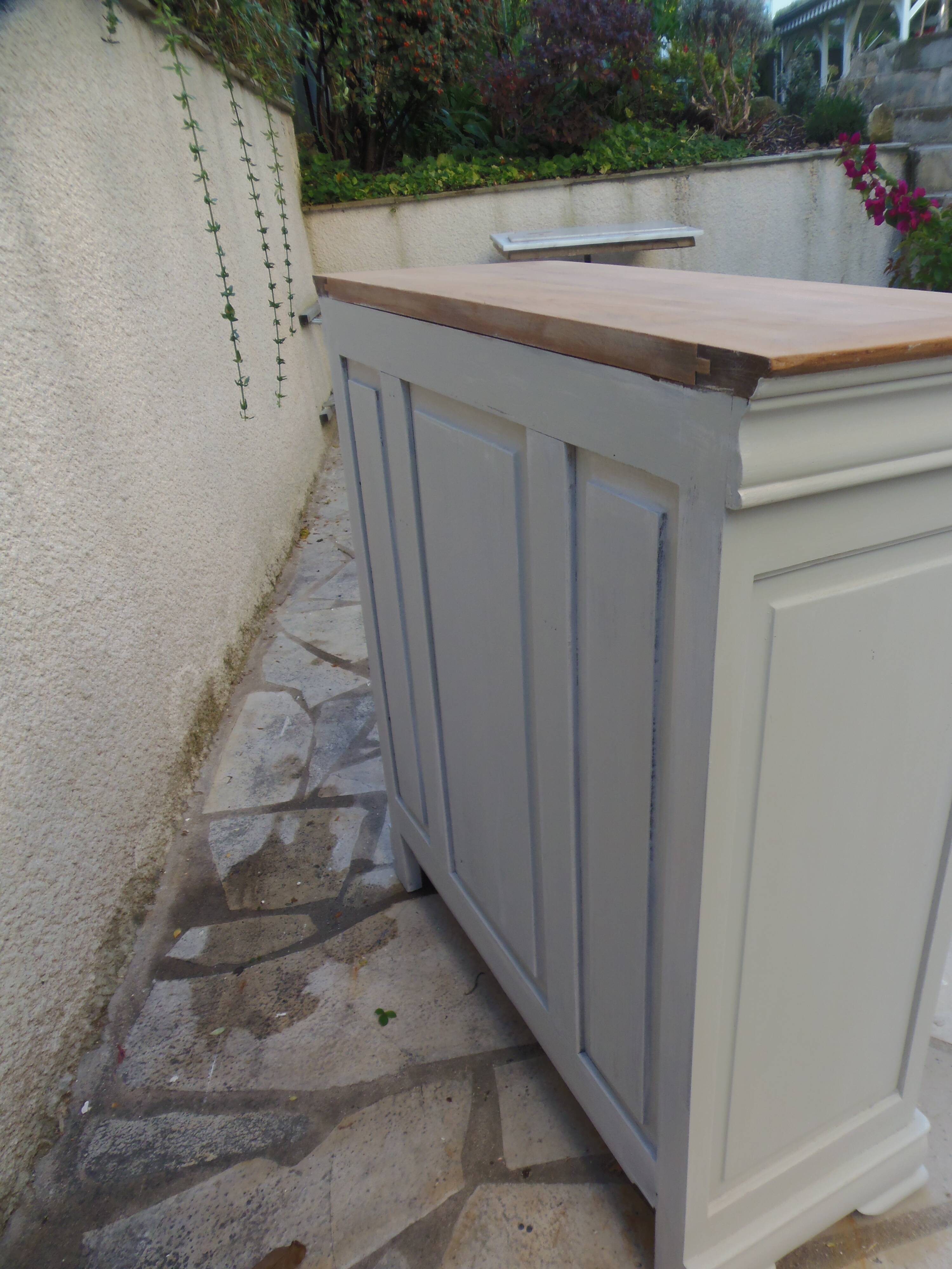 Small Louis Philippe style sideboard of beautiful craftsmanship, enhanced in storm gray.