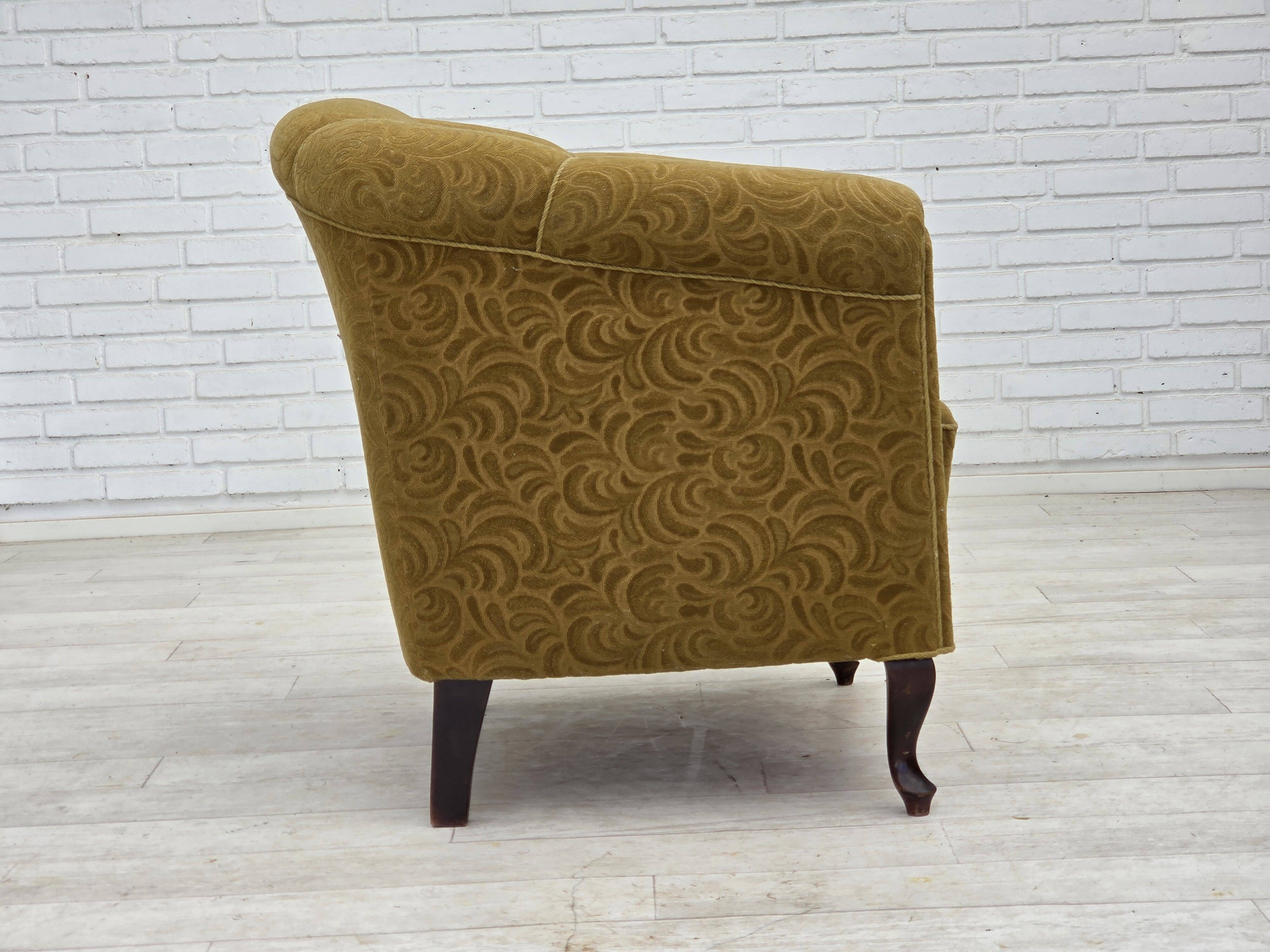 1950s, Danish relax armchair, light green furniture wool, oak wood.