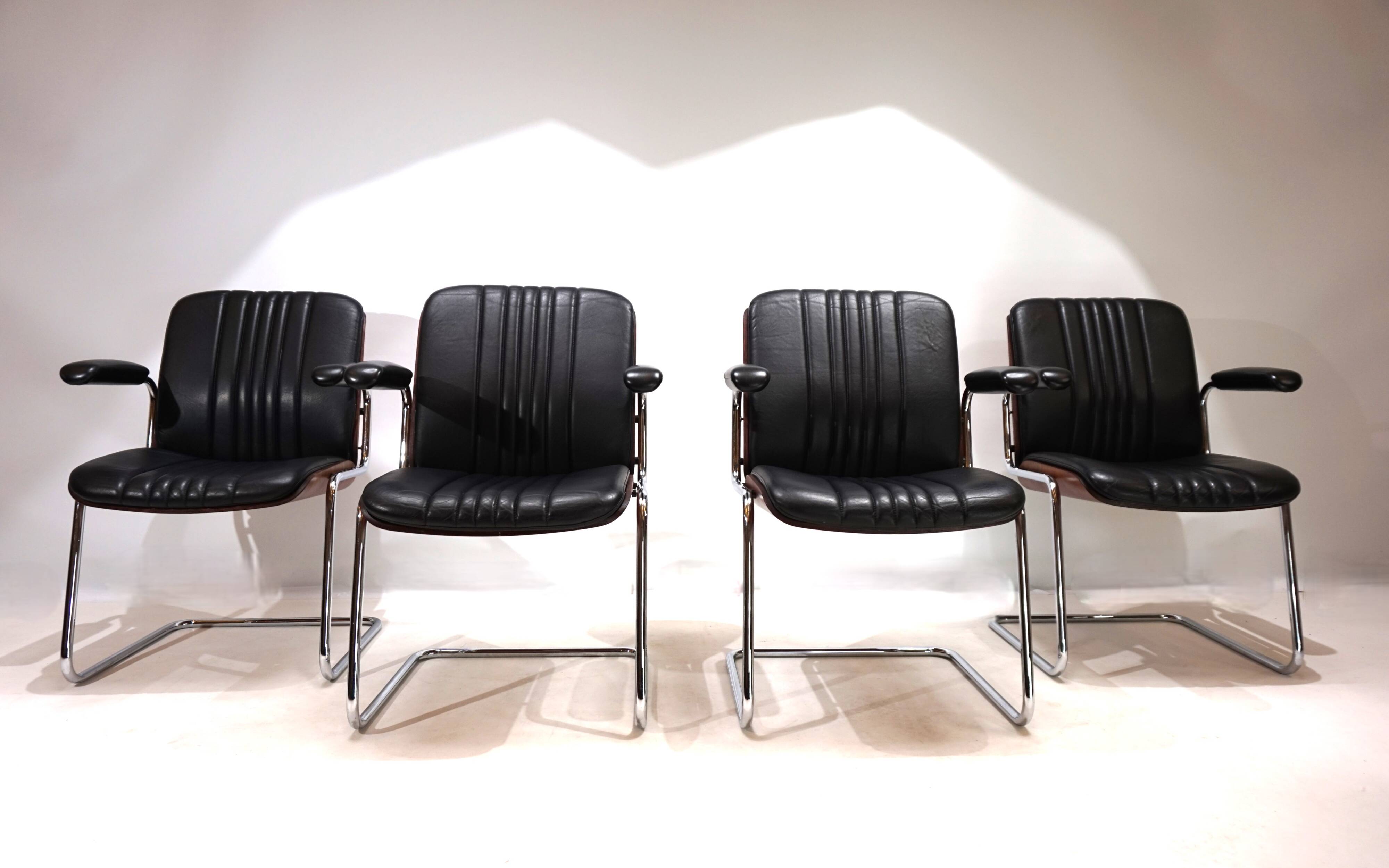 Set of 4 Martin Stoll Leather Dining/Conference Chairs by Professor Karl Dittert