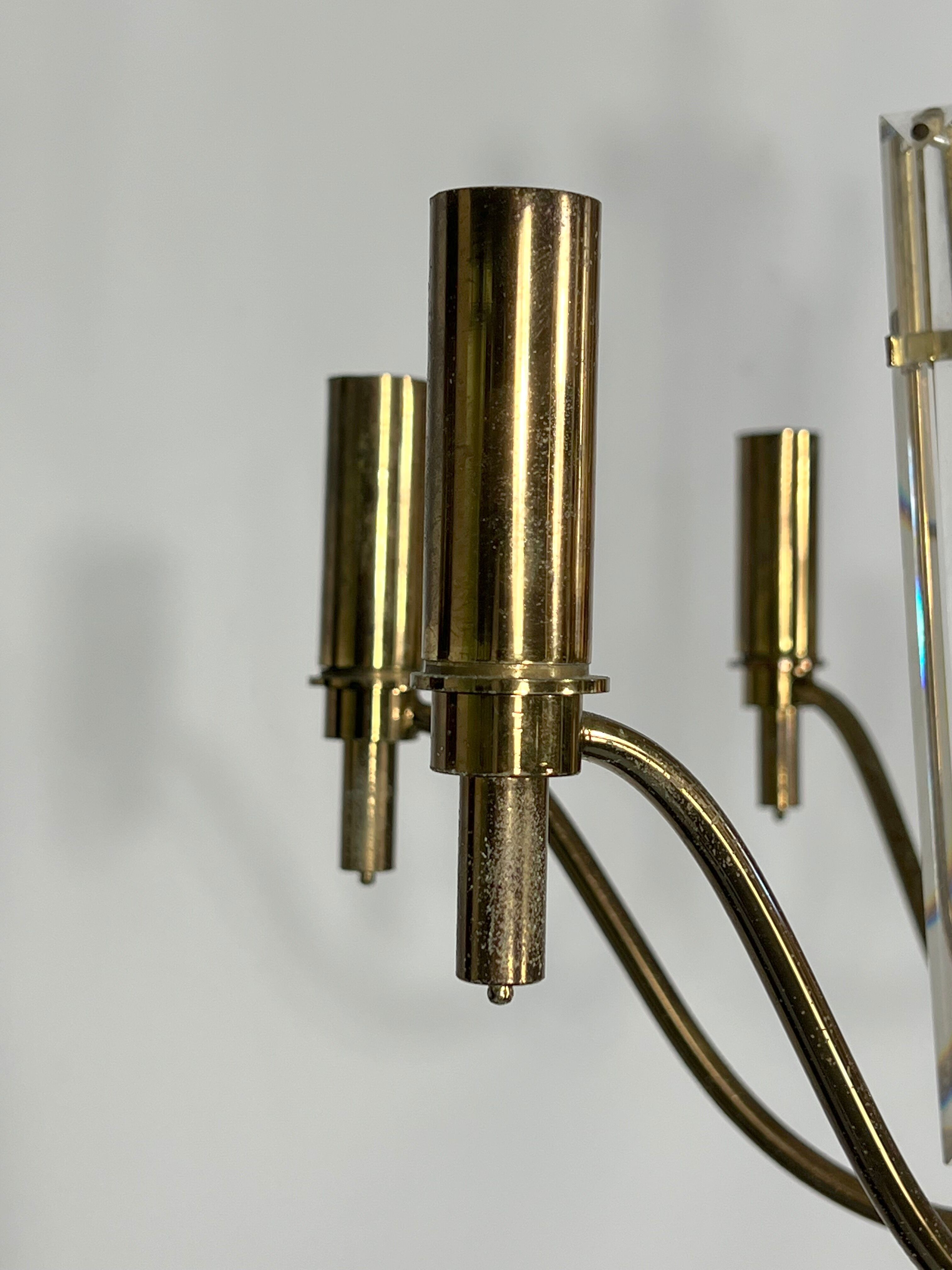 Vintage brass and glass Stilkronen chandelier, Italy 1970s