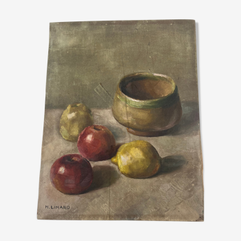 Huile sur toile nature morte aux pommes