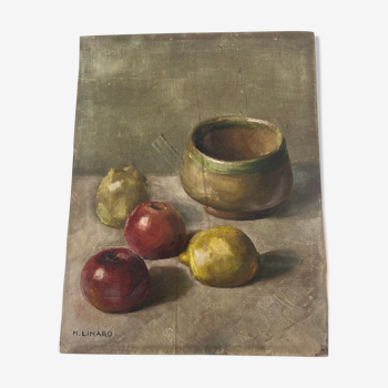 Oil on canvas still life with apples