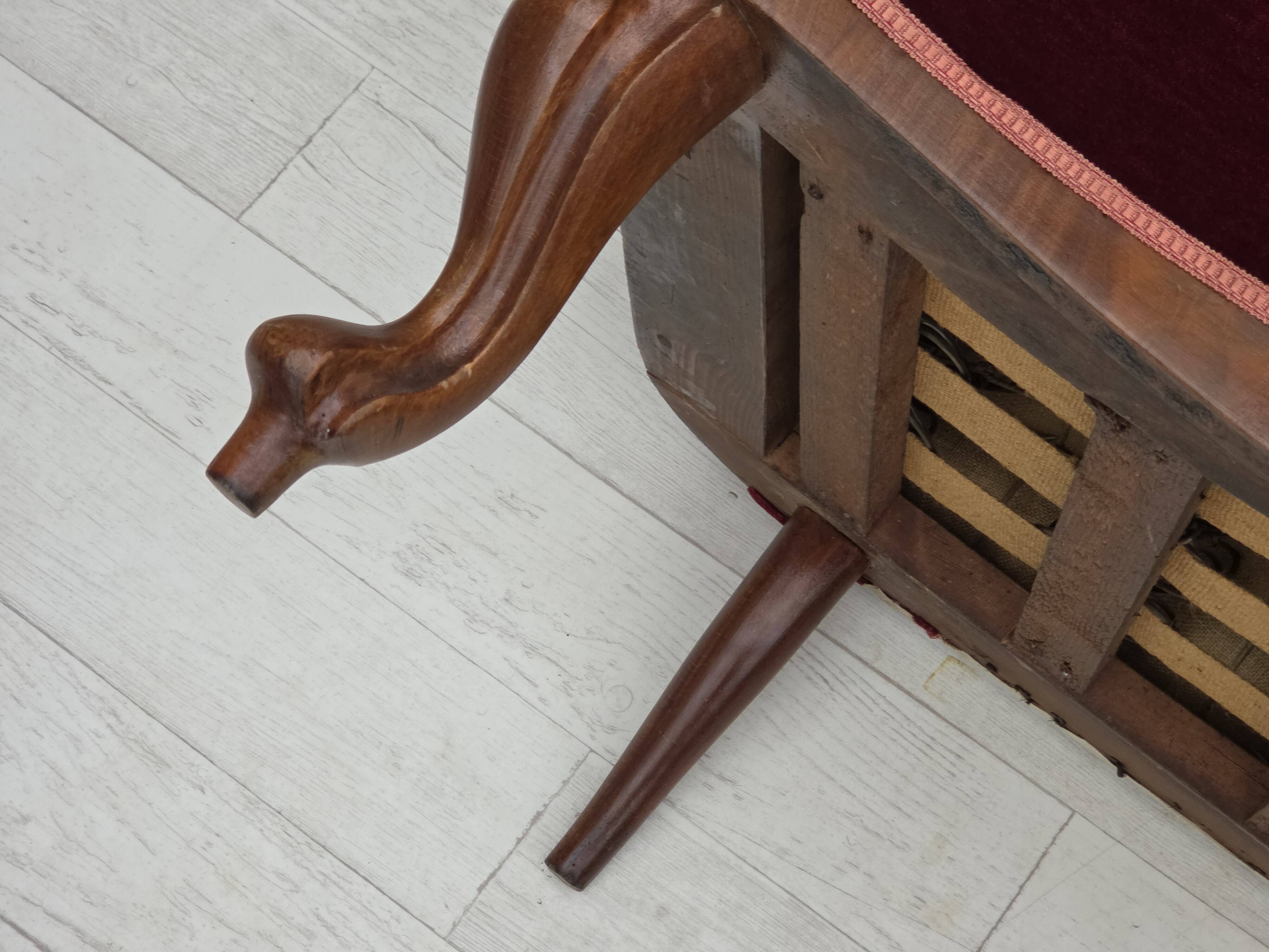 1930s, Danish 2-seater sofa, furniture velour, ash wood, reupholstered.