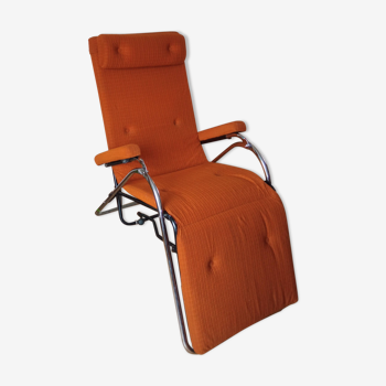 Chaise longue transat lama,chrome tissus, année 70, vintage