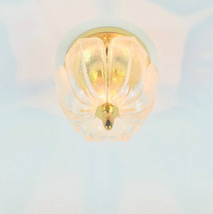 Mid-Century Modern Floral Glass & Brass Ceiling Light from Limburg, 1970s
