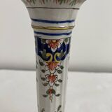 Candlesticks, square base, 19th century, Fourmaintraux, Desvres, flower decoration, scrolls, lambrequins, trellis