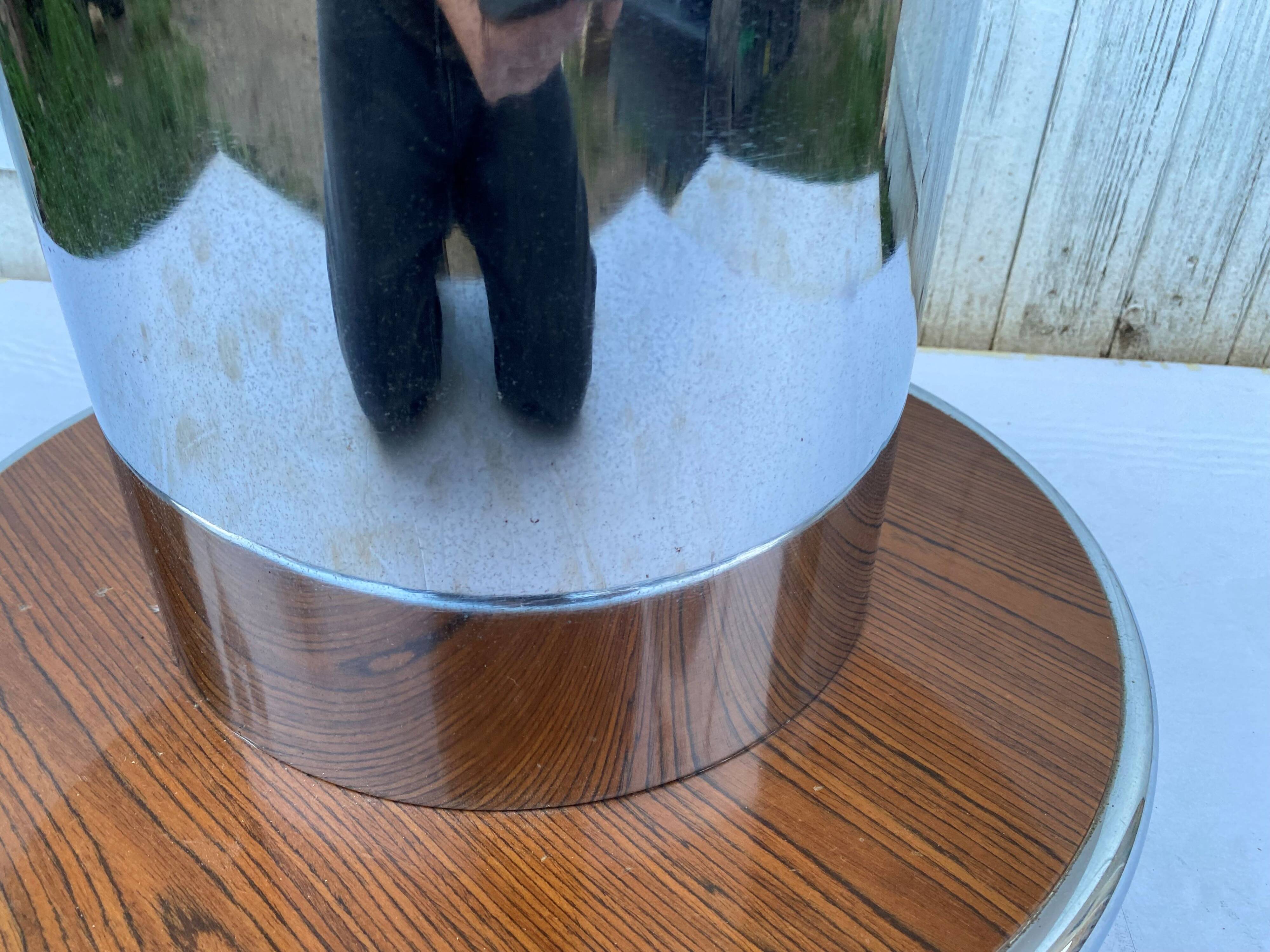 Round coffee table in smoked glass, chromed metal and wood, 1960s