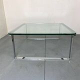 Table basse moderniste suisse en chrome, acier et verre de Strässle, années 1970