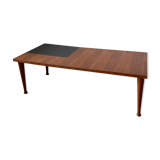 Coffee table rectangular top teak veneer and black laminate