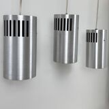 Set of 3 vintage brushed metal pendants, France, 1970.