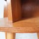 Old bedside table varnished wood, tripod varnished feet, vintage French, 50s (1)