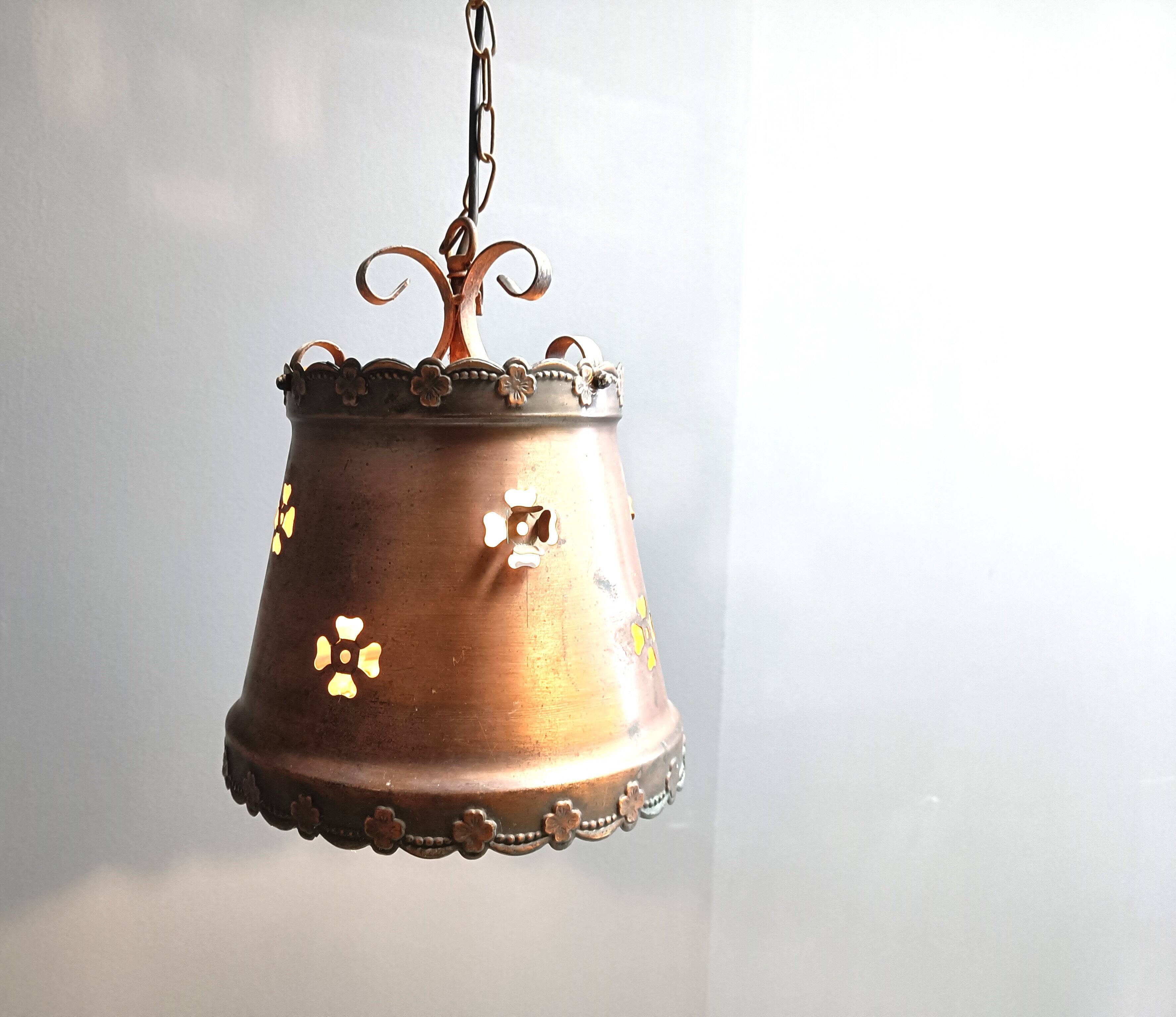 Brutalist copper pendant light, 1970s