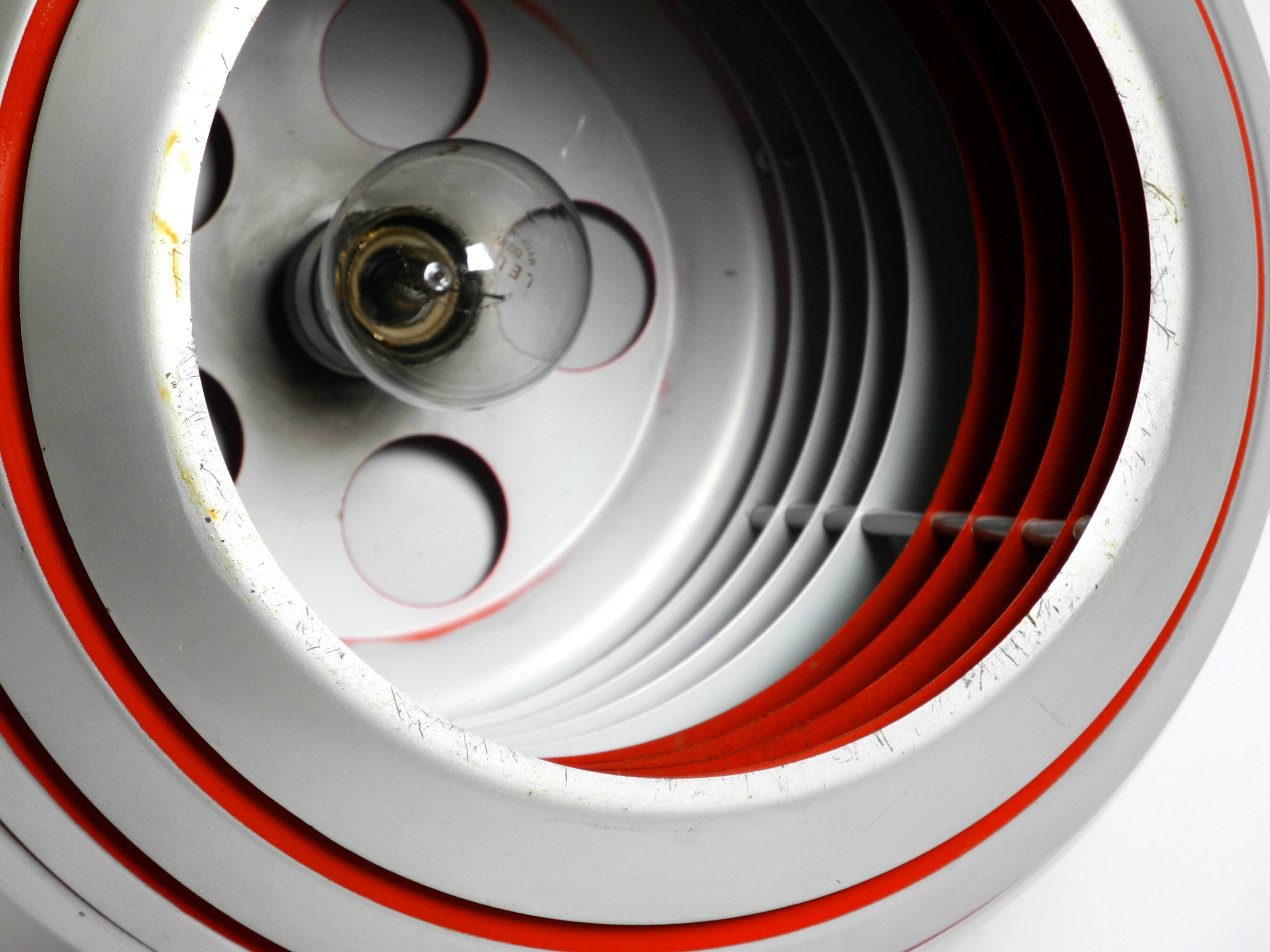 1960s spherical Space Age ceiling lamp with slats made of heavy metal