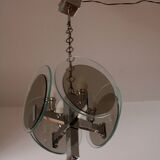 Vintage Art Deco chandelier in chrome metal and glass, Italy, 1970s