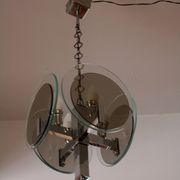 Vintage Art Deco chandelier in chrome metal and glass, Italy, 1970s