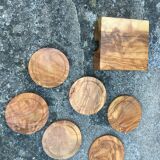 Set of 6 olive wood coasters