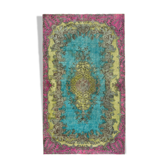 Hand-knotted antique turkish 1970s 158 cm x 273 cm turquoise carpet