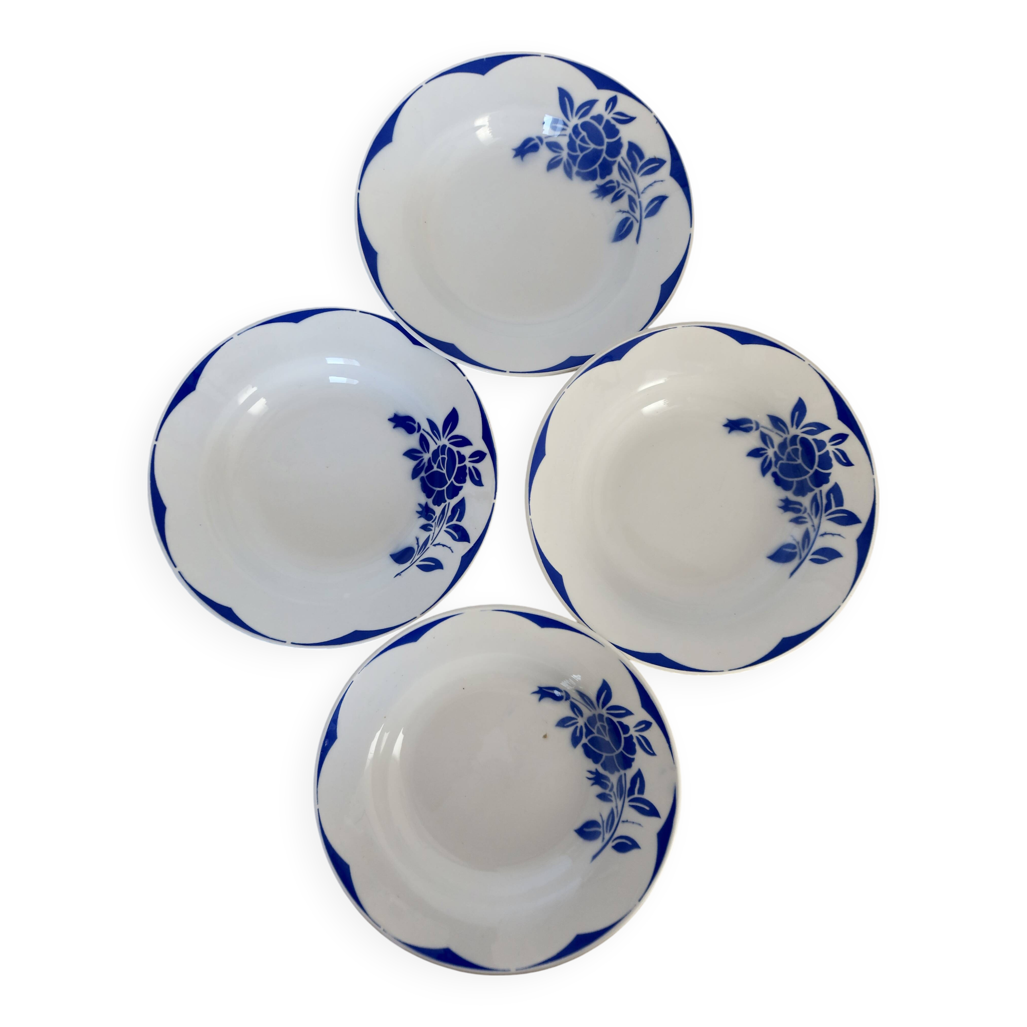 4 vintage Digoin Sarreguemines earthenware soup plates, Corsica model