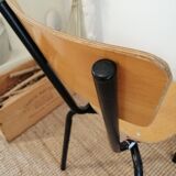 Series of 4 wooden and metal school chairs