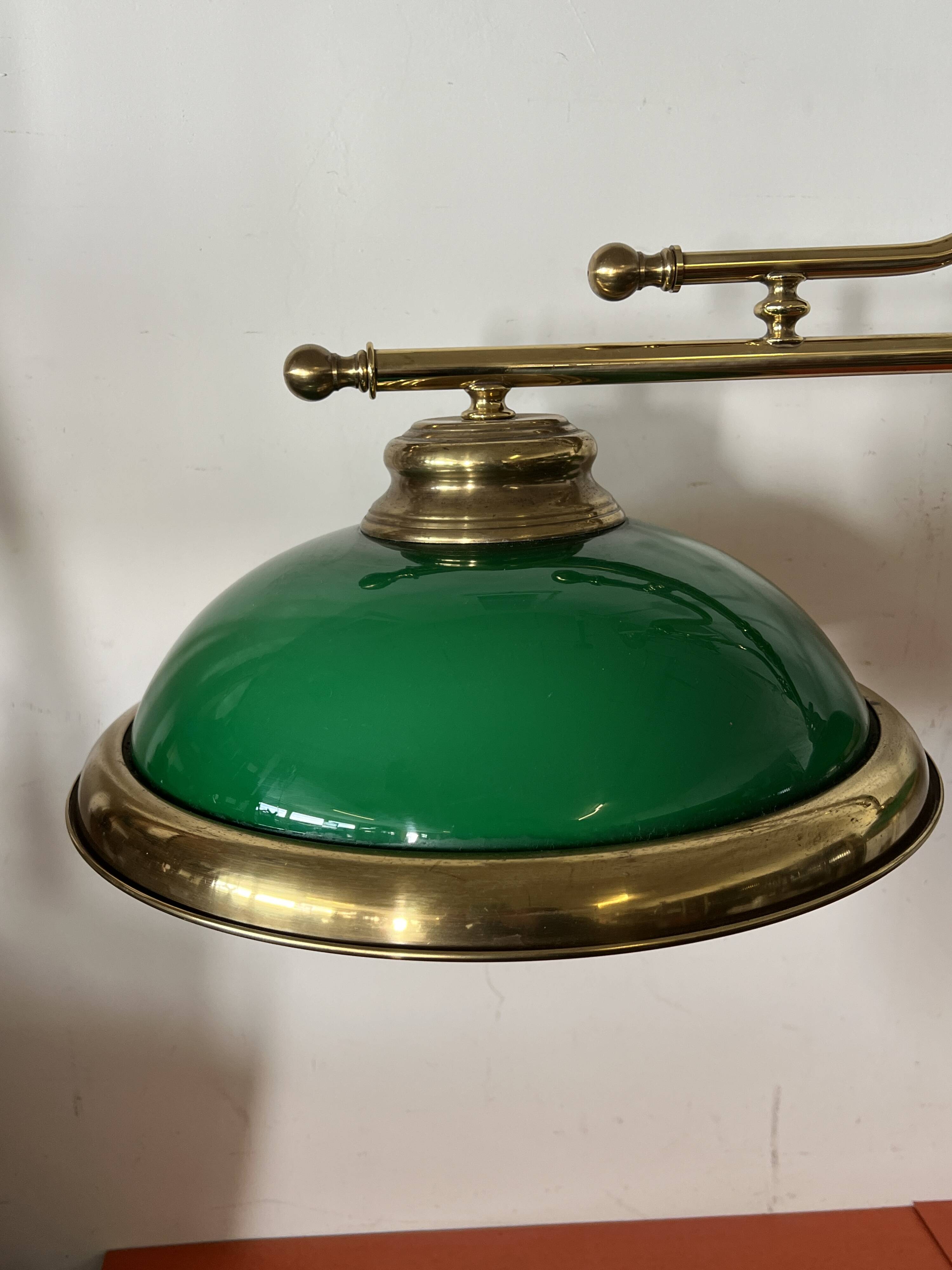 Lighting, billiard chandelier in brass and opaline