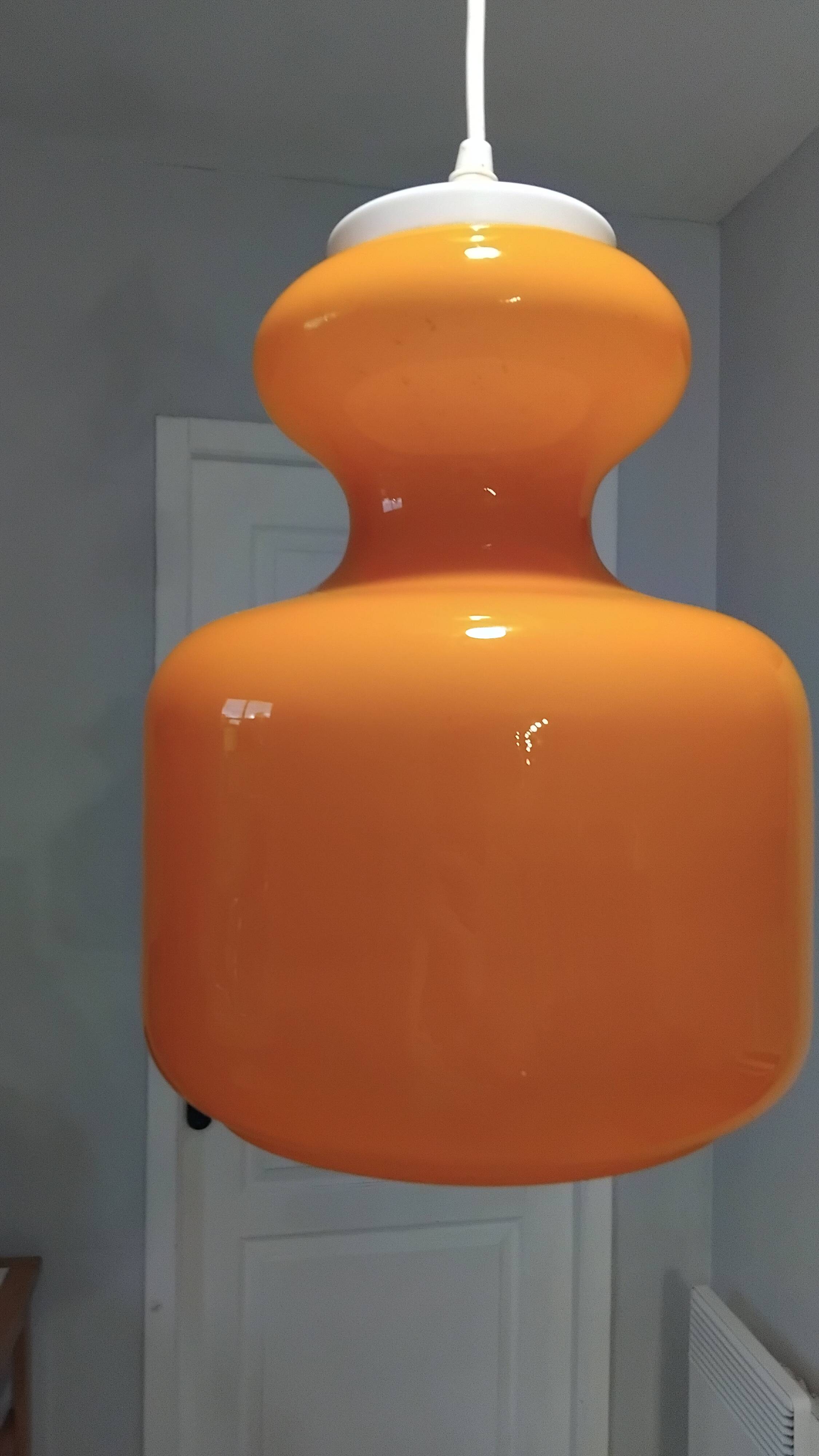 Vintage 1970s orange opaline glass pendant light