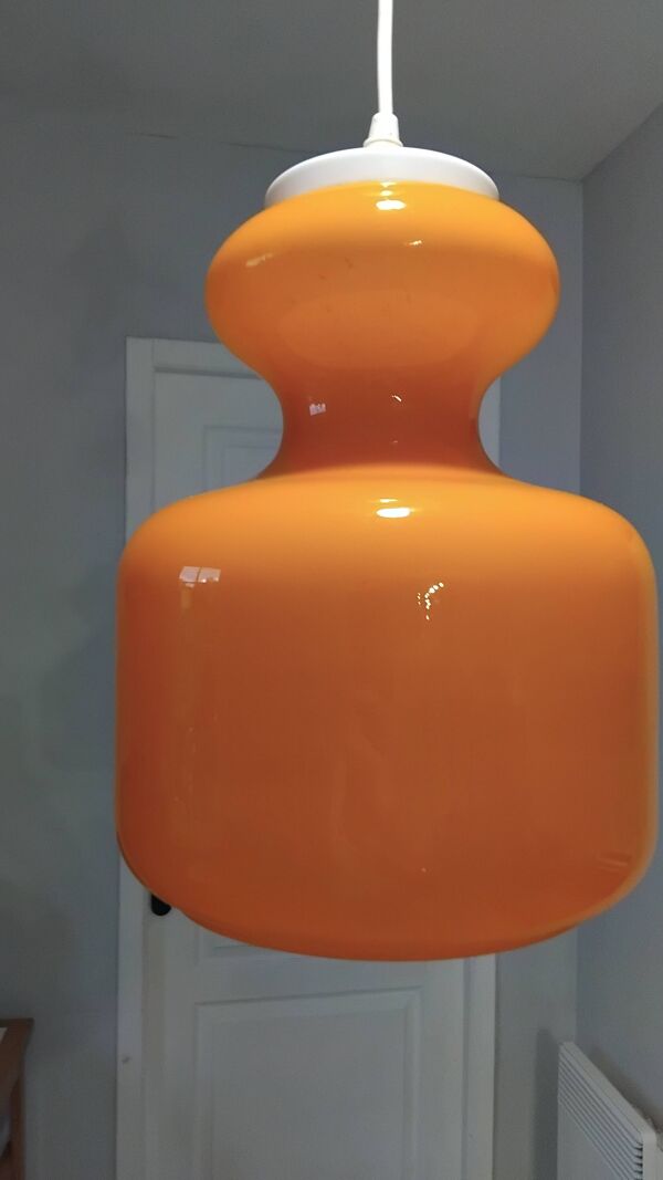 Suspension lustre opaline orange vintage année 70