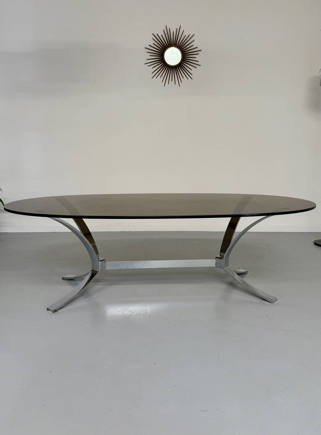Old metal coffee table with smoked glass, Italian design, 70s vintage