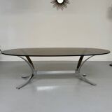 Old metal coffee table with smoked glass, Italian design, 70s vintage