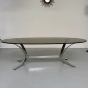 Old metal coffee table with smoked glass, Italian design, 70s vintage