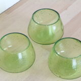 Set of 3 biot bubbled glass candlesticks, green