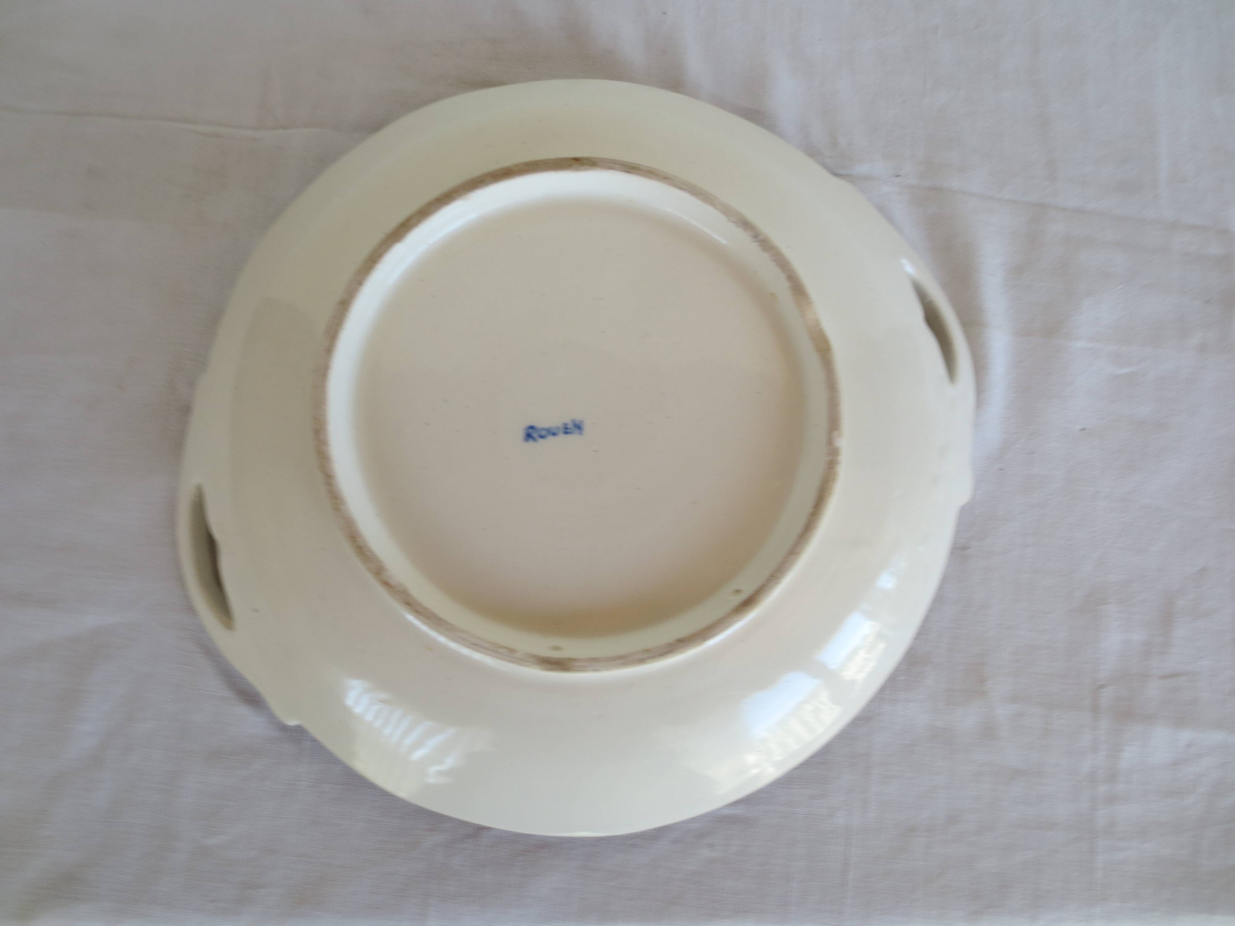 Small dish with handles in earthenware, rouen decoration