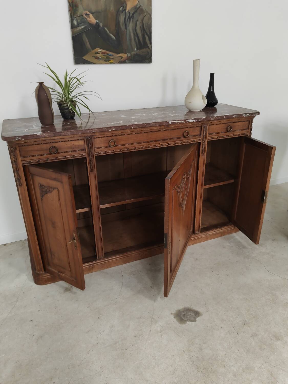 Antique Louis 16 style sideboard, marble